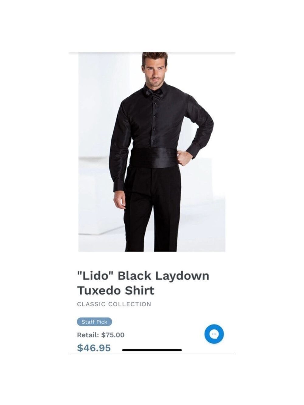 Fitted Black Microfiber Tuxedo Shirt Tux Laydown S3 Small S 14 14.5 neck 32/33